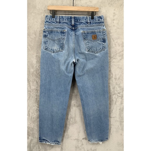 Carhartt Jeans Men 34x30 Blue Relaxed Workwear Distressed Fade Holes B17 - Picture 3 of 12